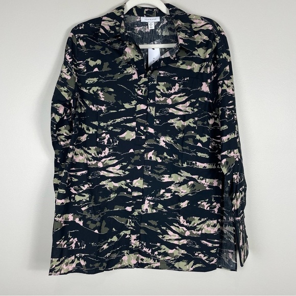 TopShop Camoflage Army Pink Top Womens 2 Shirt Long Sleeve Collared Button Down - Picture 1 of 9